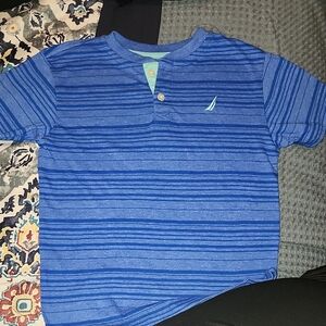 Nautica Blue Striped Henley Shirt